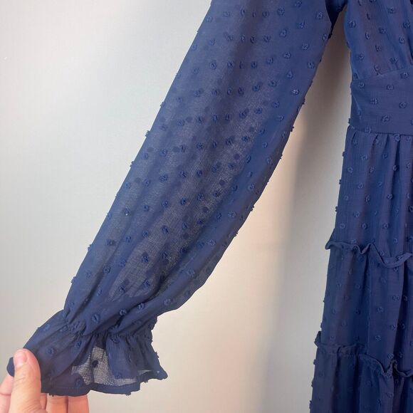 Altar'd State Dress Women's Small Navy Blue Swiss Dot Empire Waist Tiered Ruffle - Picture 8 of 10